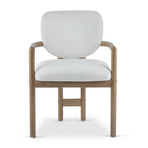 Set of 2 White Upholstered <b>Arm</b> <b>Dining</b> <b>Chairs</b> 300 LBS Weight Capacity Rubber Wood Accent <b>Chairs</b> Comfortable White Fabric Seating - Product Image 6