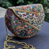 RR ENTERPRISES - Bolso de Mano de Lujo para Mujer, Diseño de Cristal con Acabado Plateado Antiguo, Accesorios de Moda Hechos en India, Modelo RR202514923