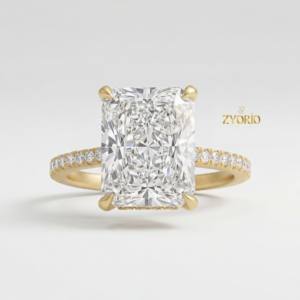 Anillo de Compromiso de Lujo con Diamante Cultivado en Laboratorio, Corte Radiante, Engaste Pavé, Chapado en Oro de 14K, Regalo de Aniversario de Bodas para Mujer, a la Moda - Product Image 4