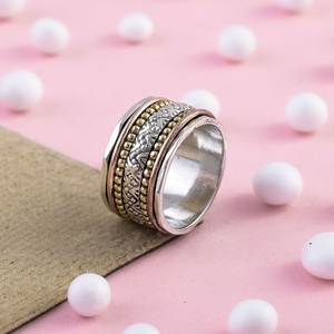 Wholesale Three Tone 925 Sterling <b>Silver</b> Gold Plated Spinner <b>Ring</b> for Women <b>Men</b> Handmade Meditation Band Fine Jewelry Religious - Product Image 2