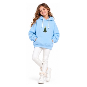 Sweat-shirt à capuche en polaire bleu pour bébé fille, avec cordon de serrage, idéal pour Noël et les fêtes d'hiver, vente en gros, personnalisation OEM/ODM, vêtements pour enfants - Product Image 1