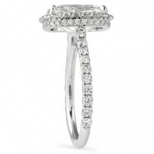 Moissanite Engagement <b>Ring</b> 925 Sterling Silver Cushion Cut Halo <b>Ring</b> Split Shank Wedding <b>Ring</b> for Women - Product Image 3