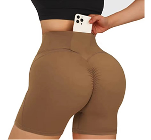 Shorts Deportivos de Yoga para Mujer, Cintura Alta, Transpirables, Ecológicos, de Algodón, con Logotipo Personalizado, Acanalados, Sin Costuras, para Gimnasio y Ciclismo - Product Image 3
