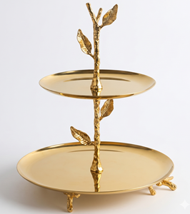 Two <b>Tier</b> Bronze <b>Cake</b> Stand Multi Layer Metal Dessert Display Handmade Serving Tray For Parties Cupcake Holder Serving Tray - Product Image 5