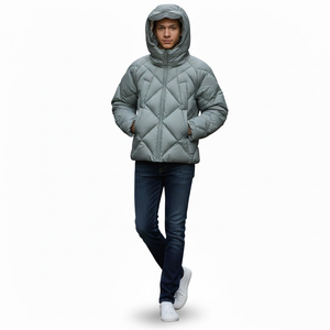 Custom Sage Green Puffer Jacket Hooded Insulated <b>Bubble</b> <b>Coat</b> Packable Winter Outerwear Unisex Puffer Jacket For Wholesale - Product Image 5