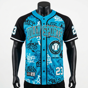 Maillot de baseball pour homme 100% coton, coupe ample, maille respirante en polyester, empiècements bleu sarcelle et noir, impression par sublimation, logo personnalisé - Product Image 1