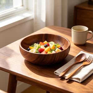 Bol de service en bois d'acacia et mangue fait main, design classique, non traité, pour cuisine, salle à manger, décoration, rangement de fruits et collations - Product Image 3