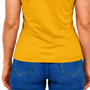 Polo sans manches jaune moutarde pour femme, coupe ajustée, col à revers, pour l'équitation et l'entraînement, personnalisable, vente en gros - Product Image 6