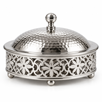 Plat de service de luxe en acier inoxydable avec couvercle en dôme martelé, durable, écologique, isolé, pour plats chauds, 24 cm de diamètre