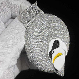 Pendentif Moissanite de Luxe Givré Motif Visage de Dessin Animé, Collier Statement Rond Micro-Pavé, Bijoux Hip Hop, Cadeau Unique - Product Image 6
