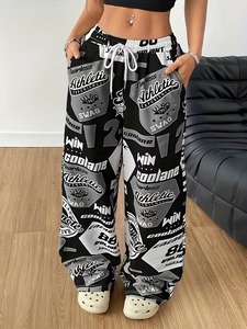 Spring and Autumn Drawstring Printed Wide-Leg <b>Pants</b> Casual Pocket Trousers Women's Wear Top Private label For Your Brand - Product Image 4