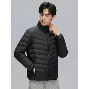 Veste matelassée légère pour homme à col montant, fermeture éclair, coupe-vent, couleur unie, décontractée, coupe ajustée, longueur standard, manteau d'automne - Product Image 2