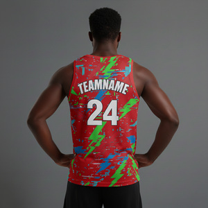 Nouveau Maillot de Basketball Sublimé pour Homme 2026 – Motif Rouge, Vert, Bleu, Nom d'Équipe 01, Sans Manches, Anti-Transpiration, Coupe Athlétique - Product Image 5