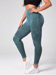 Legging de yoga taille haute élastique sans couture, longueur intégrale, avec effet froncé aux fesses, empiècement en maille, push-up, pour fitness et entraînement, séchage rapide, bleu - Product Image 2