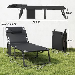 Set di 2 Sedie Pieghevoli Reclinabili Nere per Esterni e Giardini - Product Image 6