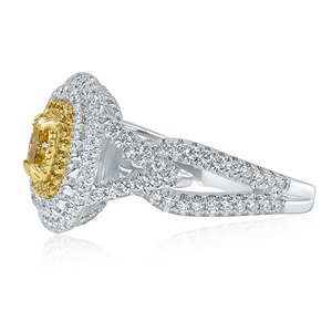 <b>Cushion</b> Cut Fancy Yellow Lab Grown Diamond Engagement <b>Wedding</b> <b>Ring</b> 14k White Gold Double Halo VVS+ IGI Certified Wholesale - Product Image 3
