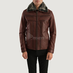Chaqueta de Cuero Negra para Hombre, Estilo Motero, Cuello Alto Clásico, Cuero Genuino, Entrega Rápida - Product Image 1