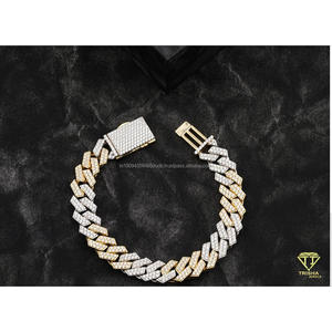 กำไลข้อมือเพชรโมอิสซาไนต์แบบยูนิเซ็กซ์ ประดับด้วยเงินแท้ 925 ดีไซน์แบบ Cuban Links หนา พร้อมเคลือบผิวสองสีสุดหรู - Product Image 5