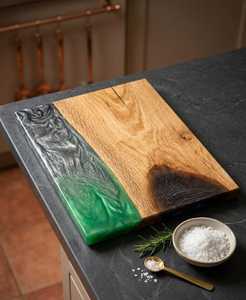 Planche à fromage en résine, planche à découper en bois et résine époxy pour cuisine, planche de service en bois de hêtre - Product Image 1