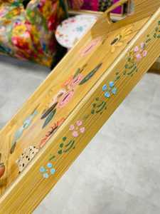 Handmade Floral Print Wood Serving Tray with Handles Rustic Decorative Rectangle Coffee Table Ottoman Tray for Home Decor by UO - Product Image 5