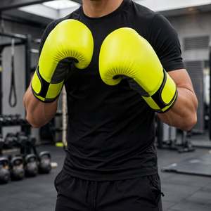 Guantes de Boxeo Profesionales para Gimnasio y Fitness de Driftwear Impex, Fabricante OEM, Logotipo Personalizado, Guantes de Cuero Sintético PU Amarillo y Negro - Product Image 2
