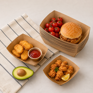 Assiette en carton kraft biodégradable et écologique jetable de 10 oz pour frites, hot-dogs et snacks – Plateau bateau - Product Image 5