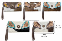 Portefeuille long en cuir véritable de vachette de haute qualité pour femme, avec blocage RFID, porte-cartes et pochette à monnaie, fait main, orné d'un concho