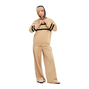 Sudaderas con capucha para mujer, personalizadas con logo, beige a rayas, de forro polar grueso, con hombros caídos y logo. - Product Image 3