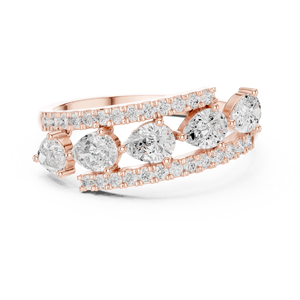 Bague ouverte en or rose avec diamants de laboratoire multi-pierres taille brillant pour femme |   Élégant ensemble de bijoux pour anniversaire - Product Image 1