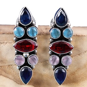 Direct Factory Oxidized <b>Silver</b> Multi Stone <b>Dangle</b> <b>Earrings</b> for Women | Handmade Boho Statement Jewelry | Wholesale Bulk Supplier - Product Image 5