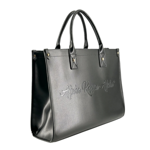   Sac fourre-tout Midnight noir en similicuir, sac à main à bandoulière avec logo embossé, grand sac de transport, sac fourre-tout tendance pour femme au quotidien - Product Image 3