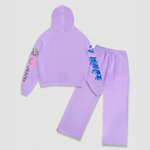 Conjunto de Sudadera con Capucha y Pantalones de Chándal de Algodón 100% con Estampado de Llama y Letras Sólidas para Hombre, Estilo Casual con Hombros Caídos, Venta al por Mayor - Product Image 3
