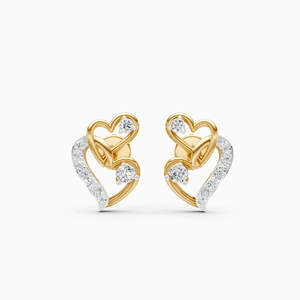Clous d'oreilles double cœur en diamant de culture, 0,212 ct, en or jaune, blanc et rose 9 carats - Product Image 3