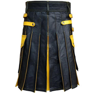 Kilt écossais hybride noir et jaune en cuir de vache, Sporran sur le devant, pour hommes - Product Image 3