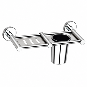 Support mural double usage en acier inoxydable chromé de qualité supérieure pour savon et gobelet, avec drainage intégré pour salle de bain - Product Image 1