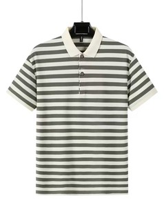 T-shirt décontracté sport pour homme en coton bambou respirant à rayures fleurs d'ananas, tissu 220g, couleur personnalisable - Product Image 2