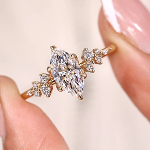 Anillo de compromiso con diamante de laboratorio de 1.14 quilates, corte marquesa con engaste de tulipán, joyería de oro vermeil de 14k, anillo de eternidad. - Product Image 3