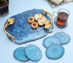 Plateau de service moderne en résine artistique de qualité supérieure, portable, multifonctionnel, à 2 niveaux, coloré, en époxy, fait main, pour la cuisine, la maison et le bar - Product Image 5