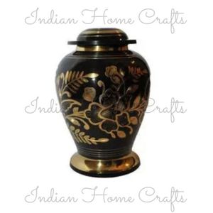 Black Brass Cremation Urn Floral <b>Keepsake</b> Memorial <b>Ash</b> Casket Portable Decorative Funeral Supply - Indian Home Crafts - Product Image 2