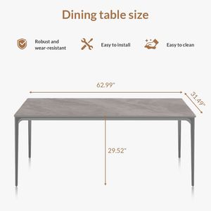 Aluminium Alloy Grey <b>Legs</b> 63 Inch Sintered Stone/Marble/Porcelain Top Dining <b>Table</b> for Kitchen/Living Room Elegant Dining <b>Table</b> - Product Image 5