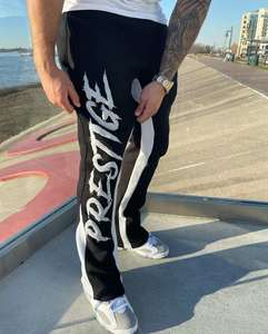 Custom Graphic Acid Wash Flared Sweatpants <b>Joggers</b> Men <b>Stacked</b> Loose Running Gym Sport Track Pants Mid Cotton Casual Spring - Product Image 5