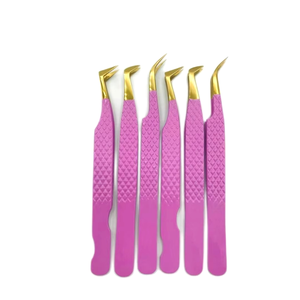 Pinces à cils en acier inoxydable faites à la main, avec pointe dorée et revêtement couleur personnalisé, pour l'application d'extensions de cils - Product Image 1