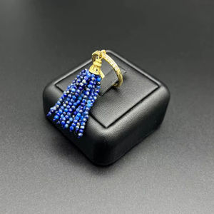 Bague ajustable dorée en lapis-lazuli naturel, argent sterling 925 plaqué or 14 carats, bijoux en pierres précieuses faits à la main - Product Image 1