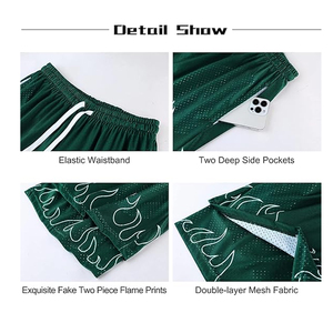 กางเกงบาสเก็ตบอลขาสั้นผ้าตาข่ายซับในแบบสปอร์ต แห้งเร็ว กันลม ลายเปลวไฟ สำหรับผู้ชาย - Product Image 5