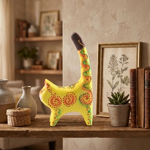 Statue de chat à longue queue en bois d'albizia jaune, faite à la main, motif en spirale, artisanat de Bali, décoration d'intérieur, cadeau, figurine d'animal en bois, sculpture - Product Image 4