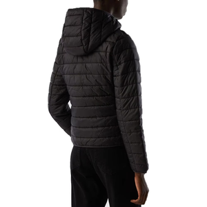 Quilted Hooded Jacket Women's Autumn <b>Black</b> Polyester Wadding Full Sleeve Zipper Closure Regular Fit Solid Color - Product Image 2