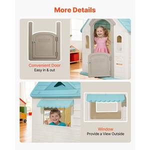 Casa de Juegos 5 en 1 para Exteriores, Puerta Práctica, Tobogán para Niños Pequeños, Juego de Imitación, Aro de Baloncesto, Lanzamiento de Anillos, Bordes Lisos, Plástico de Polipropileno para - Product Image 6