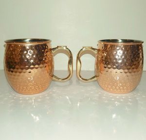 Hammered copper mug <b>set</b> nautical <b>beverage</b> cups reusable premium cocktail <b>serving</b> metal mugs durable finish - Product Image 4