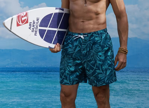Men's Tropical Print Board Shorts Mid Waist Drawstring Quick Dry Casual Swimwear for Beach Activities - Product Image 6