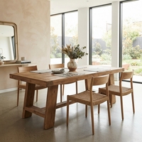 Table à manger rectangulaire en bois massif, design rustique moderne, style teck naturel, portable, pour la maison et l'hôtel, meubles de salle à manger